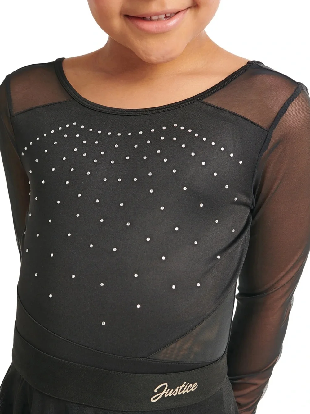 Justice Gymnastics And Dance Leotard With Mesh Panels & Rhinestone Accents